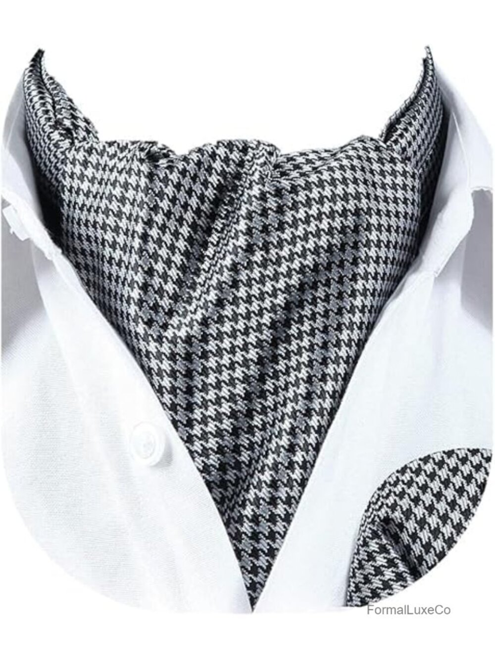 Mens Ascot Tie Set with Paisley Cravat and Pocket Square Linen Silk Blend